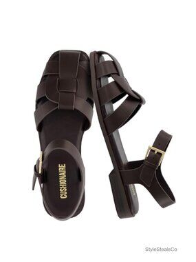Faux Leather Fisherman Sandals - Closed Toe Flat with Adjustable Ankle Strap